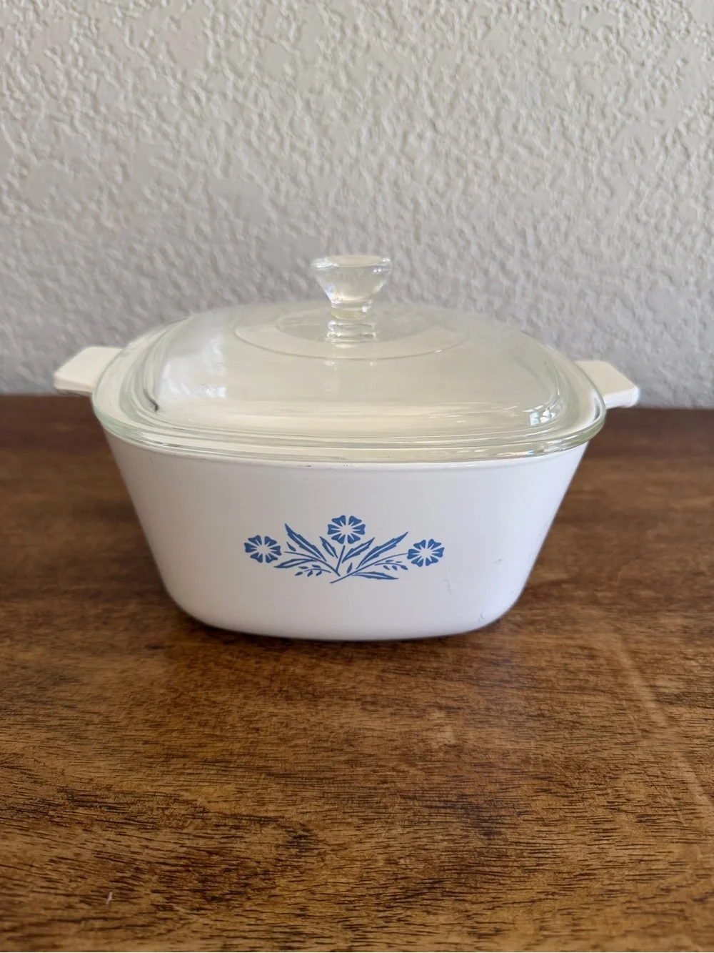 Vintage Corning Ware Lot Of 2 Square Dishes Blue Cornflower P-1 3/4B, P-43B Lid
